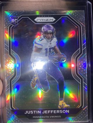 Justin Jefferson Prizm Silver Rookie Card Sleeved & Everthing