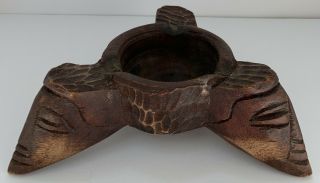Vintage Hand Carved Wood African 3 Headed Rustic Cigarette Ashtray Cigar Pipe