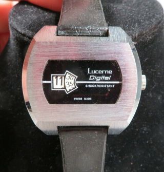 Lucerne Digital Rare Vintage Watch Jump Hour Mans Wristwatch 1970s Era