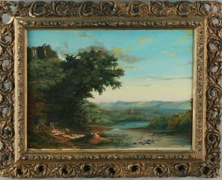 Italianate Pastoral Landscape W Ruins Signed Antique 1857 Oil Good Laced Frame