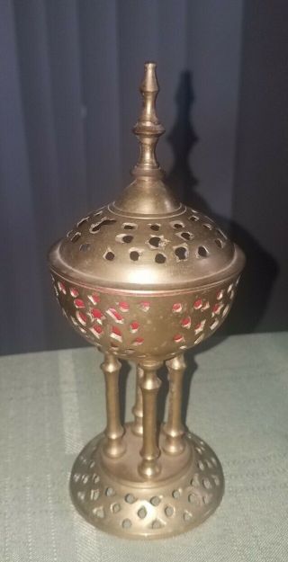 Vintage Solid Brass India Incense Burner W/lid