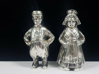 Antique 925 Sterling Silver Pair Dutch Girl & Boy Salt & Pepper Shakers Marked