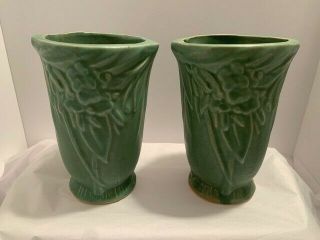 Vintage Matte Moss Green Mccoy Leaves And Berry Vases
