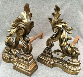 Huge Antique French Louis Xv Style Bronze Andirons Early 1900 