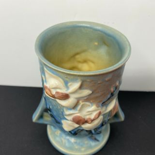 Vintage Roseville Pottery Blue Magnolia Double Handle Vase Art Deco USA 2
