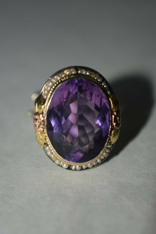 Antique Art Deco Amethyst Seed Pearl Ring 14k White Gold Sz 8 Or 10