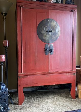Antique Chinese Red Armoire 67”h X 41” W 23”d