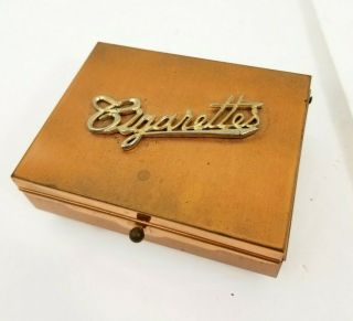 Vintage Metal Cigarette Box Spellout Script Bronze Color With Feet