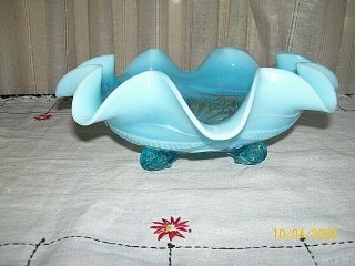 Vintage Blue Opalescent Fenton Footed Candy Dish/bowl W/ruffle Edge