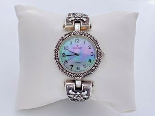 Croton Sterling Silver 925 Mother Of Pearl Round Face Weave Band Ladies Watch