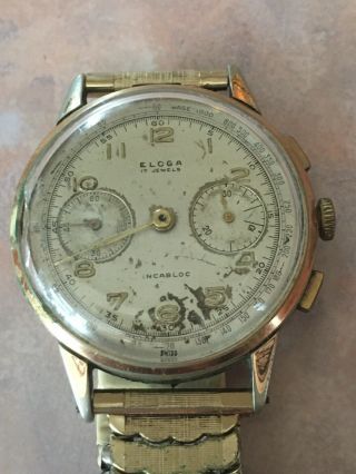 Vintage Eloga 17j Mens Chronograph Incabloc Wristwatch