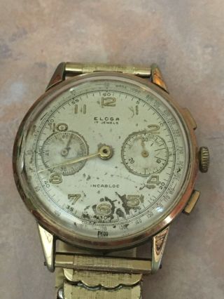 Vintage Eloga 17j Mens Chronograph Incabloc Wristwatch 3