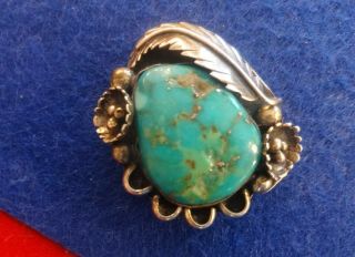 Antique Sterling Silver & Turquoise Art Deco Pendant - 14.  4 G - Western Bolo Tie