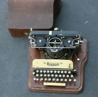 Antique Vintage Hammond No.  12 Typewriter And Wood Case Cover Circa 1905 Usa