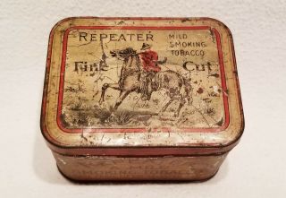 Vintage Repeater Fine Cut Smoking Tobacco Tin W/rcmp Riding Horse Graphics