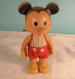 Vintage Walt Disney Mickey Mouse Sun Rubber Squeak Doll With Clothes,  1950 
