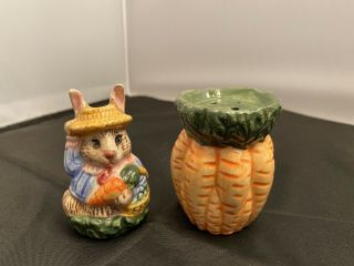 Vintage Bunny Rabbit With Carrot Salt And Pepper Shakers