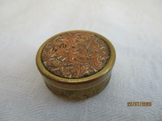 An Antique Vintage Brass & Copper Snuff Box Or Pill Box.