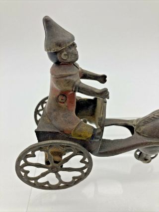 Antique Clown In Pig Cart & Bell Cast Iron Pull Toy Gong Bell Revolving Bell 6
