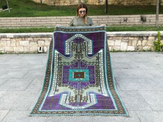 Tribal Anatolian Vintage Oushak Turkish Colorful Rug Boho Decorative Design Rug