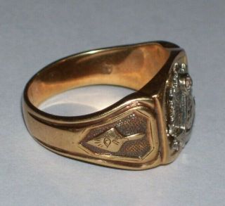 Vintage 1930 ' s - 40 ' s 14K Gold Masons Past Master Ring with Diamond 2