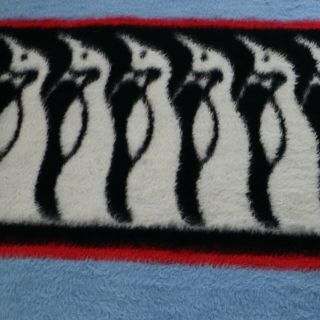 Vintage Biederlack Penguins Blue Black Red Throw Fuzzy Blanket 3