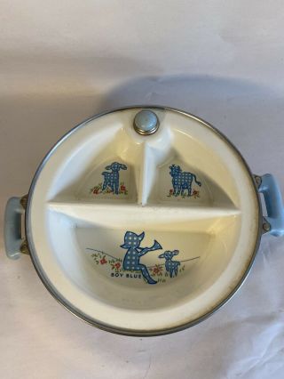 Vintage Excello Baby Food Warming Dish Divided Bowl Little Boy Blue