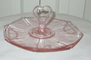 Vintage Pink Depression Glass Candy Dish With Heart Shaped Handle