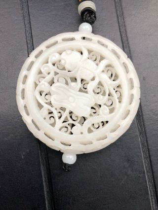 3” Intricate Carved Ancient Chinese White Jade Cicada And Butterfly