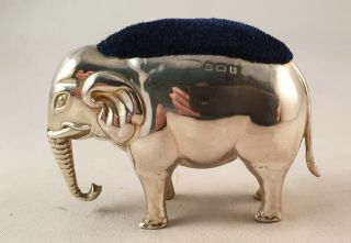Antique Sterling Silver Large Elephant Pin Cushion Birm 1905