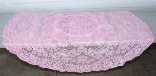 Vintage Quaker Lace Light Pink Floral Oval Tablecloth 74 " X 68 "