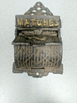 Vintage Wall Mount Cast Iron Match Box Holder And Dispenser