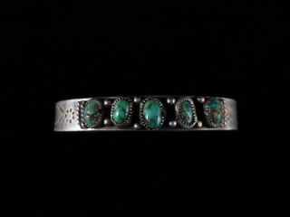 Antique Navajo Bracelet - Coin Silver and Turquoise - Ingot 6