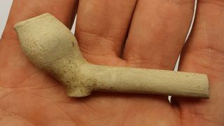 Old 17th Century Small Handmade White Clay Pipe Bowl Long Stem Settlers Era