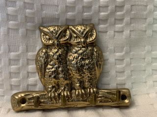 Vintage Cast Brass Owl Key Holder W/4 Hooks