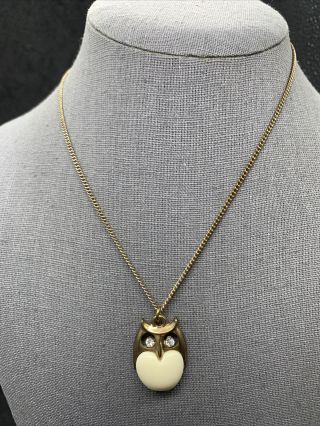 Vintage Trifari Crown Owl Pendant Necklace Gold Tone,  White Lucite Body W/chain
