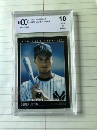 1993 Pinnacle Derek Jeter Rookie Card 457 Bccg 10,  Cert.  0002315338