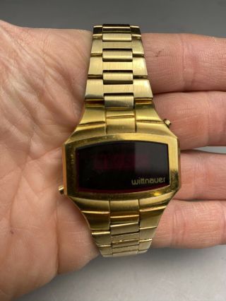 Vintage Wittnauer Polara 14k Gold Electroplate Mens Led Wrist Watch Runs