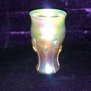 Antique Lct Louis Comfort Tiffany Favrile Iridescent Gold Art Glass Punch Vase