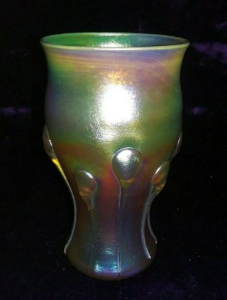 Antique LCT Louis Comfort Tiffany Favrile Iridescent Gold Art Glass Punch Vase 2