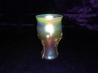 Antique LCT Louis Comfort Tiffany Favrile Iridescent Gold Art Glass Punch Vase 6