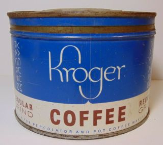 Old Vintage 1940s 1946 Kroger Coffee Keywind Coffee Tin One Pound Coffee Tin Can