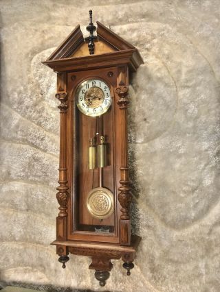 Vintage Antique Germaney Vienna Strike Wall Clock,  2 Weights Driven