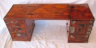 Old Antique Japanese Tansu Meiji Period 1890 Marquetry Scholars Travelling Desk