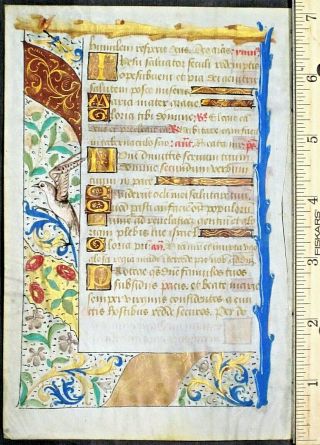 Medieval Boh Lf.  Vellum,  Gold Wash Initials&deco Borders.  With Birds C.  1500