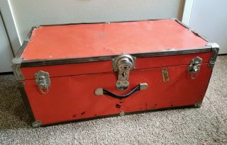 Vintage Antique Red Orange Metal Trunk Steamer Wardrobe Chest