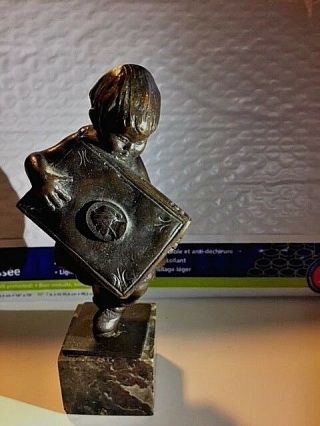 Orig.  Antique Bronze Sculpture Girl Child Carrying Dante 