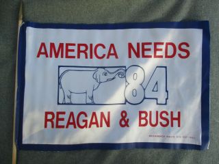 Vintage 1984 America Needs President Ronald Reagan & Bush Gop Elephant Flag