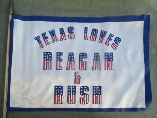 Vintage Texas Loves President Ronald Reagan & George Bush 1984 Gop Campaign Flag