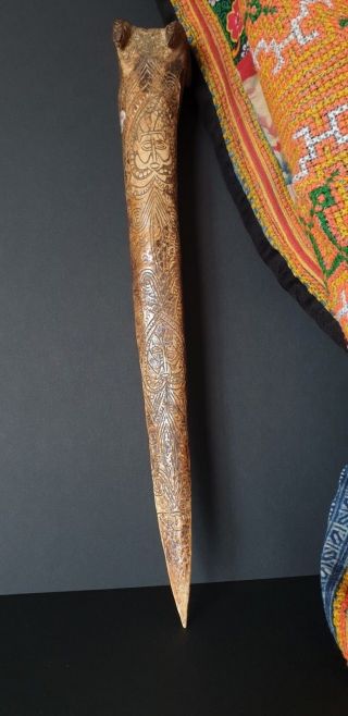 Old Papua Guinea Abalem Carved Cassowary Dagger …beautiful Detail Carving